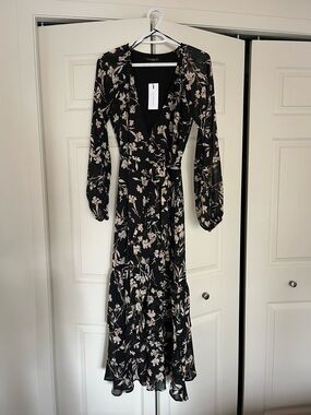 Dynamite Black Maxi Wrap Dress with Cream Floral Print